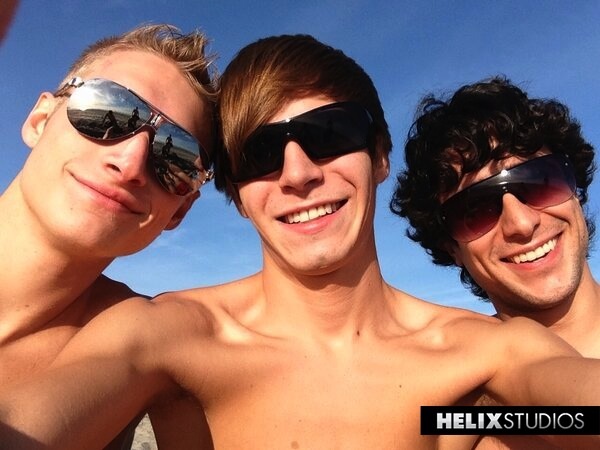 Max Carter, Kyle Ross and Alex Roman are happy to be naked in the sunshine